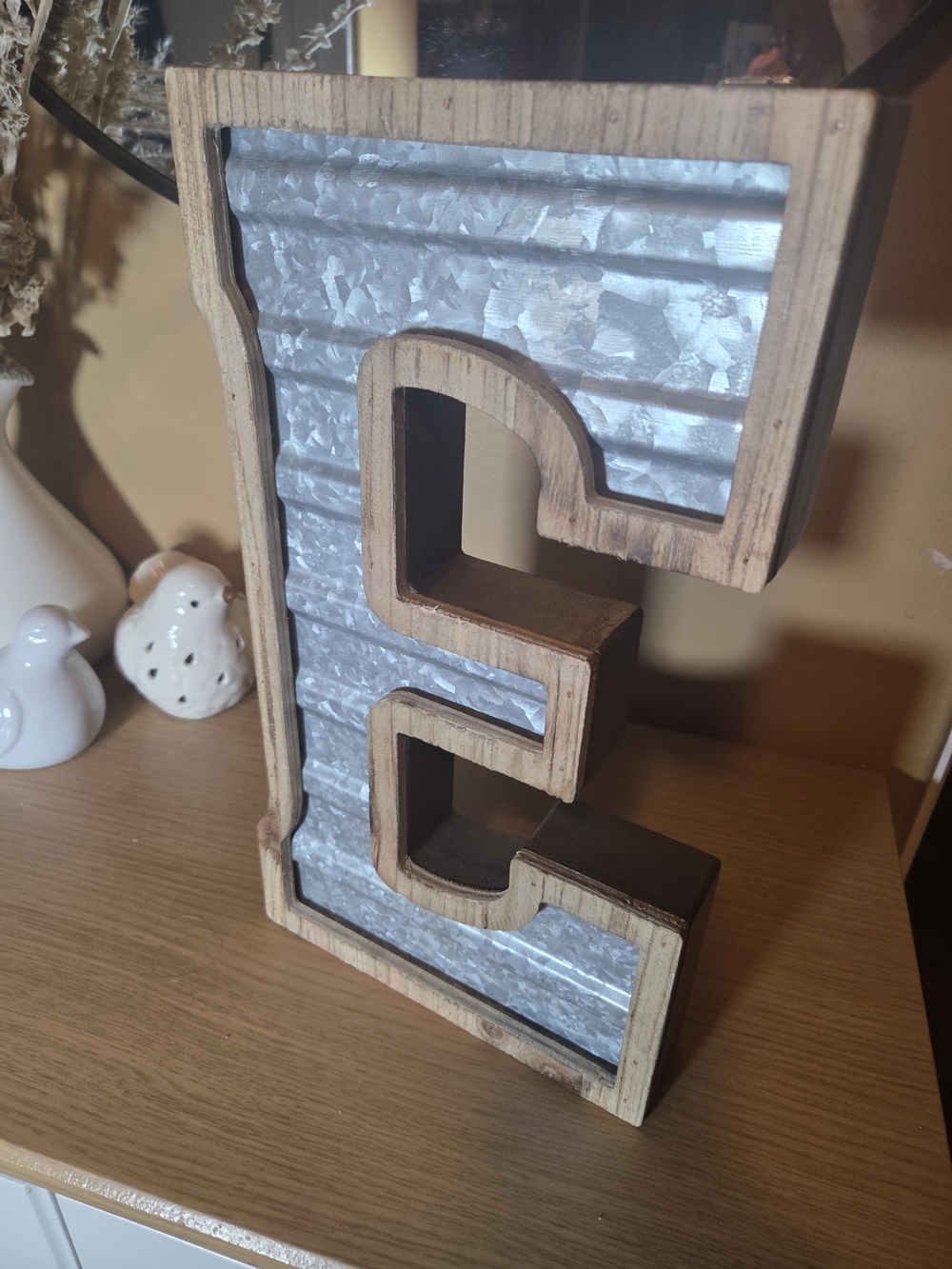 Hobby Lobby Galvanized Silver Metal & Wood Letter E Accent